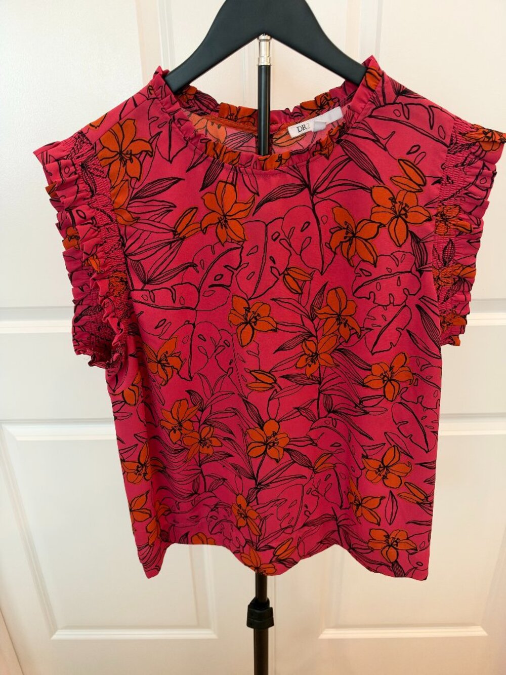 DR2 by Daniel Rainn Pink Floral Ruffle Sleeve Blouse XL